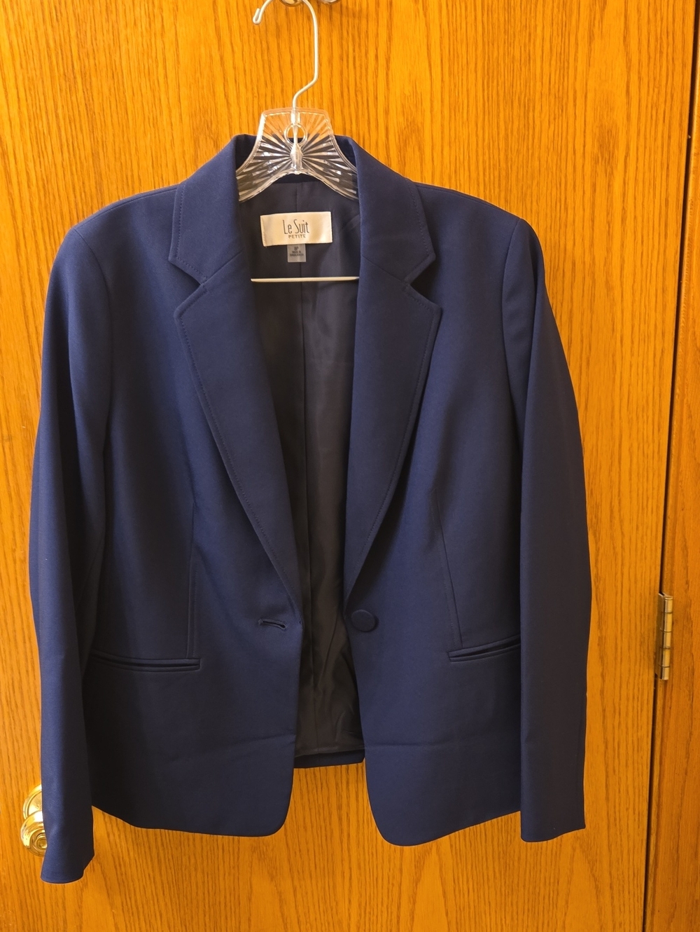 Le Suit Navy Single-Button Petite 8 Pantsuit - Picture 3 of 5